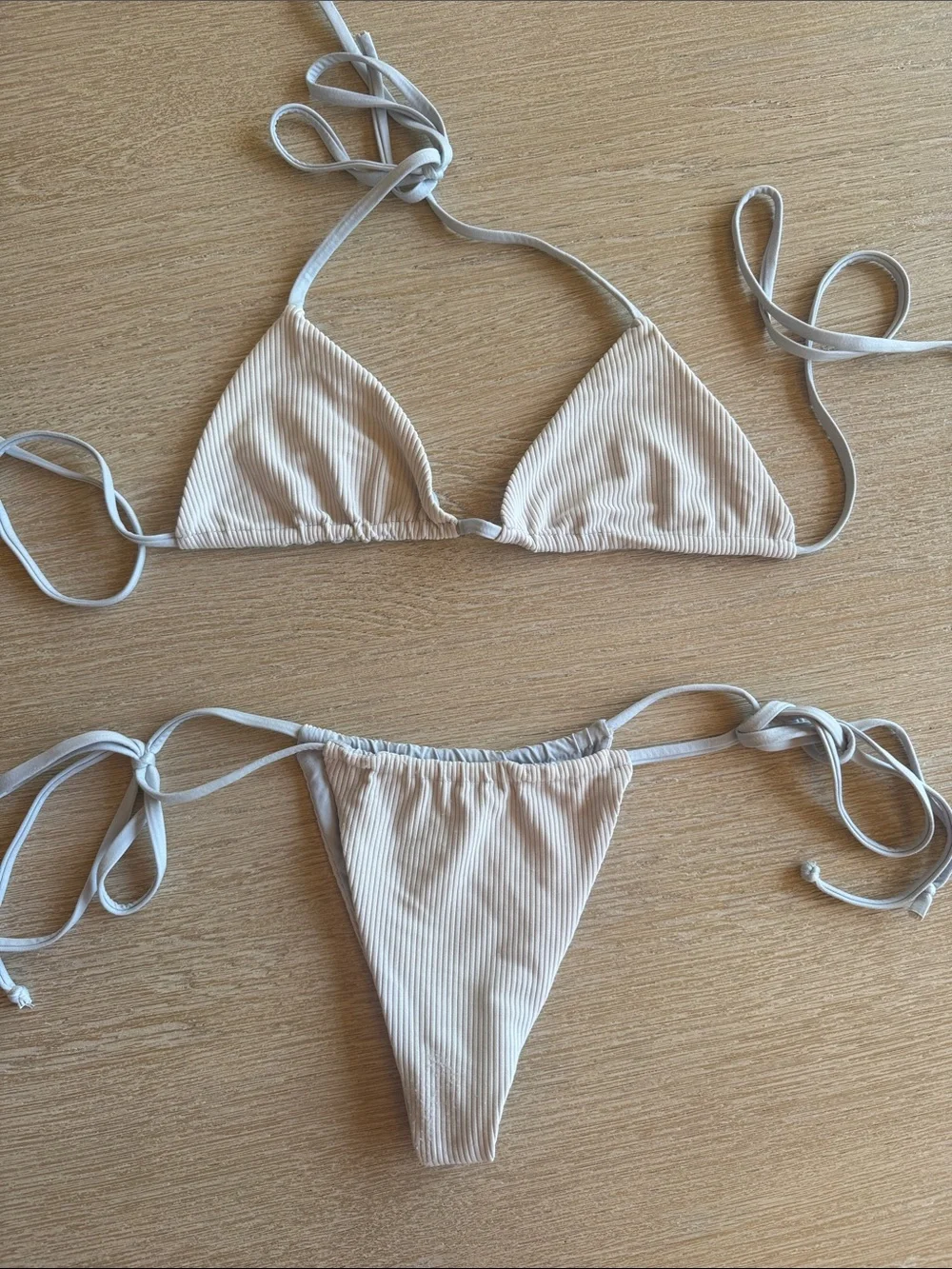 Frankie's Bikinis Baby blue Ribbed Triangle Tie-Side Bikini